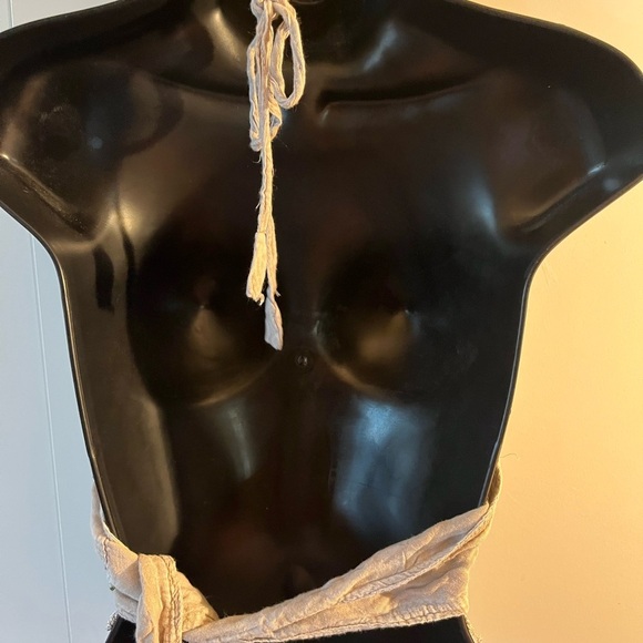 Embroidered Beige Crop Top tye back one size tassles bohemian beach festival - Picture 3 of 3